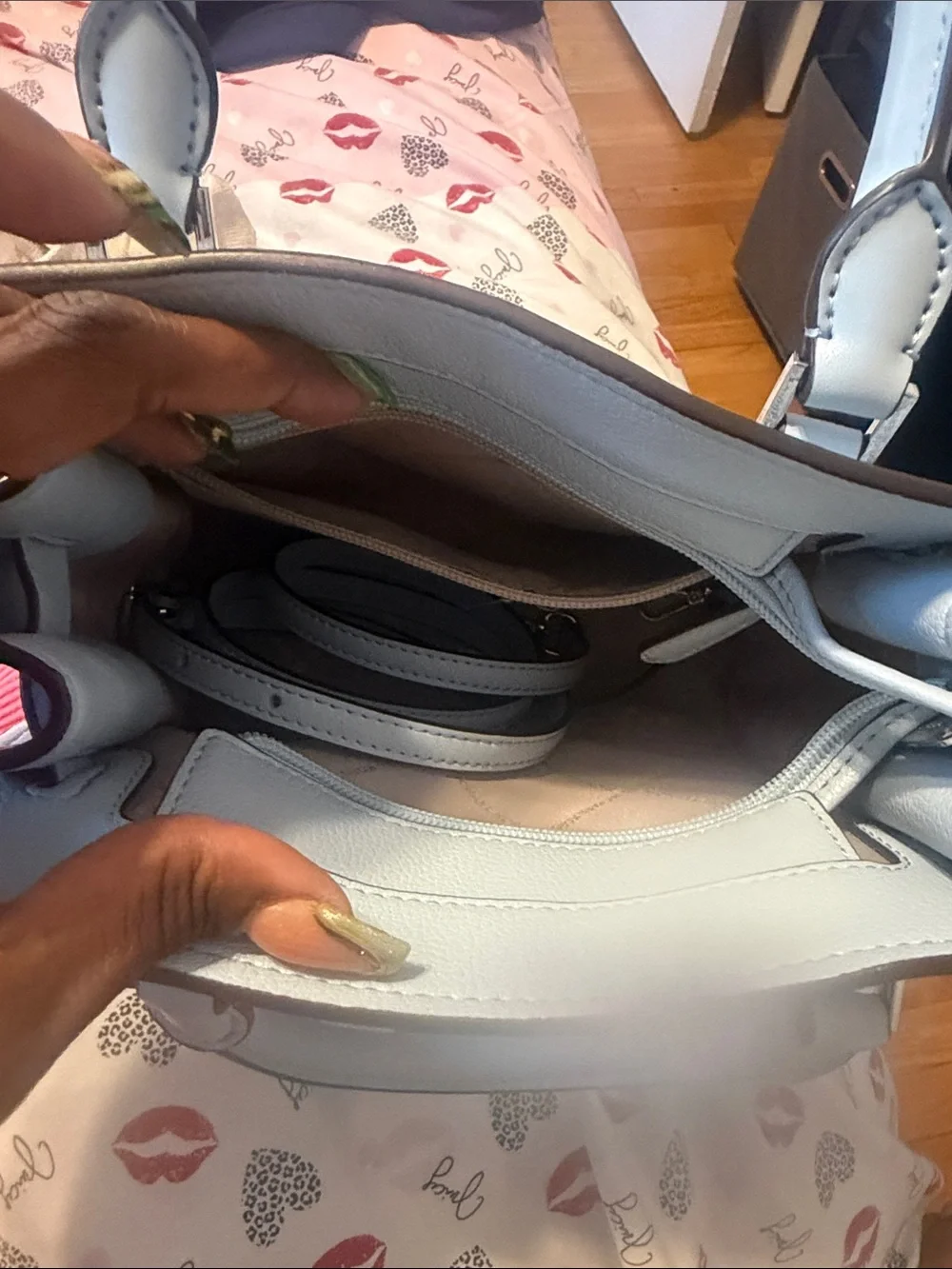 Michael Kors Light Blue MK Signature Satchel with Charm